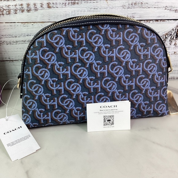 COACH MADI BLUE SMALL MONOGRAM CROSSBODY GOLD NWT - Picture 5 of 15